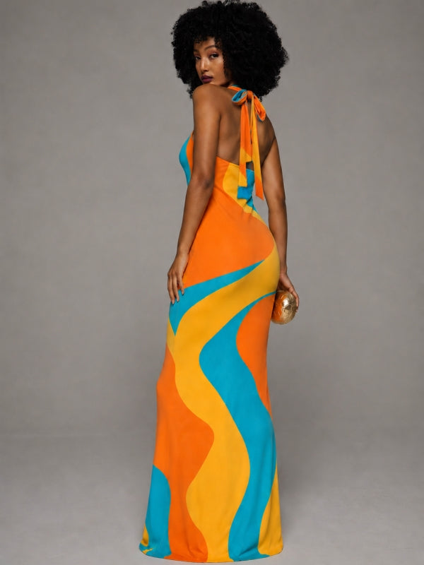 Amara - Robe Longue Dos-Nu à Imprimé Multicolore