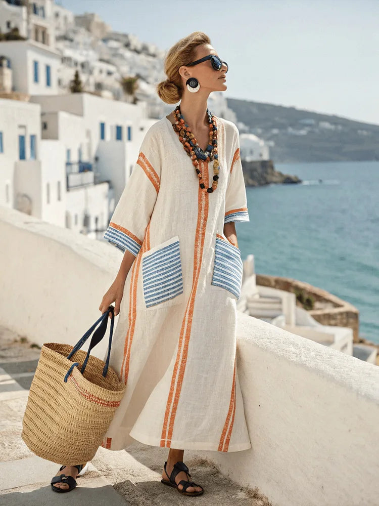 Marina - Robe Bohème Rayures & Broderies Côtières