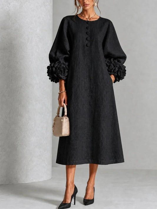 Amandine - Robe Longue à Manches Fleuries