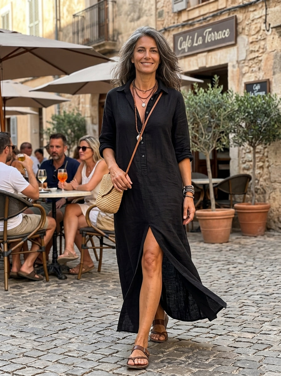 Nova - Robe noire fluide avec boutons
