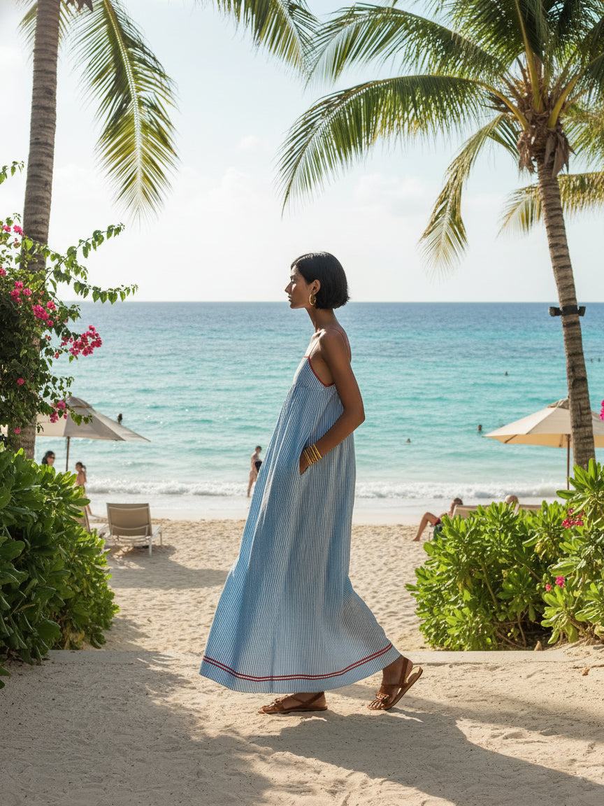 Jade - Robe Longue Rayée Bretelles Fines