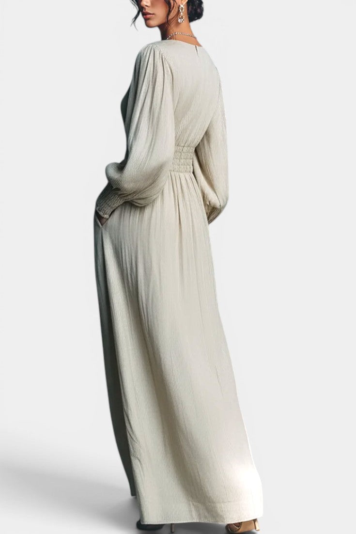 Nelia - Robe Longue Décolleté en V Taille Smockée