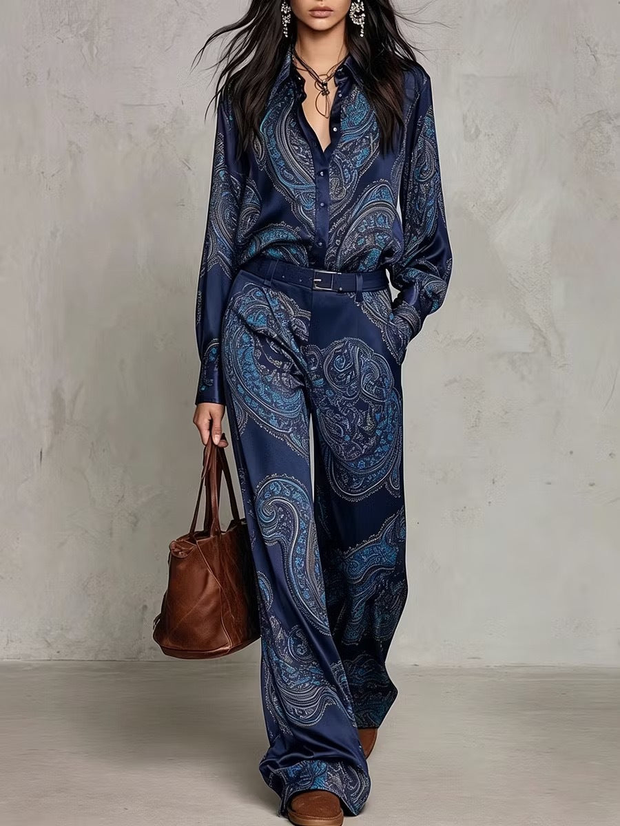 Florence – Ensemble Chemise et Pantalon Large à Motif Paisley