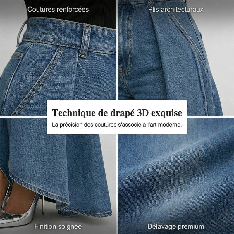 Zara - Jean Femme Taille Haute à Jambes Larges & Effet Drapé