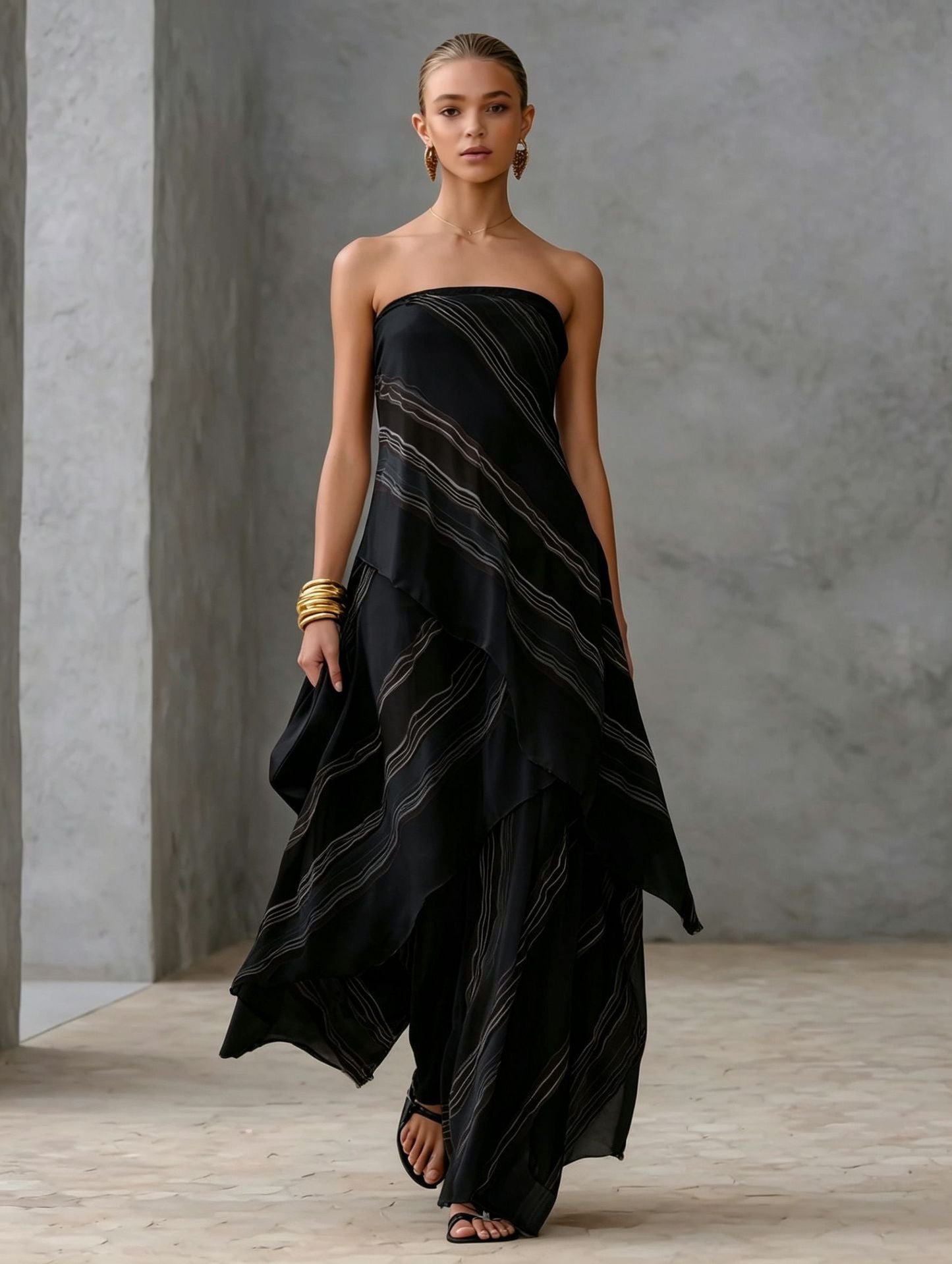 Capucine - Robe Longue Bustier Rayée en Mousseline