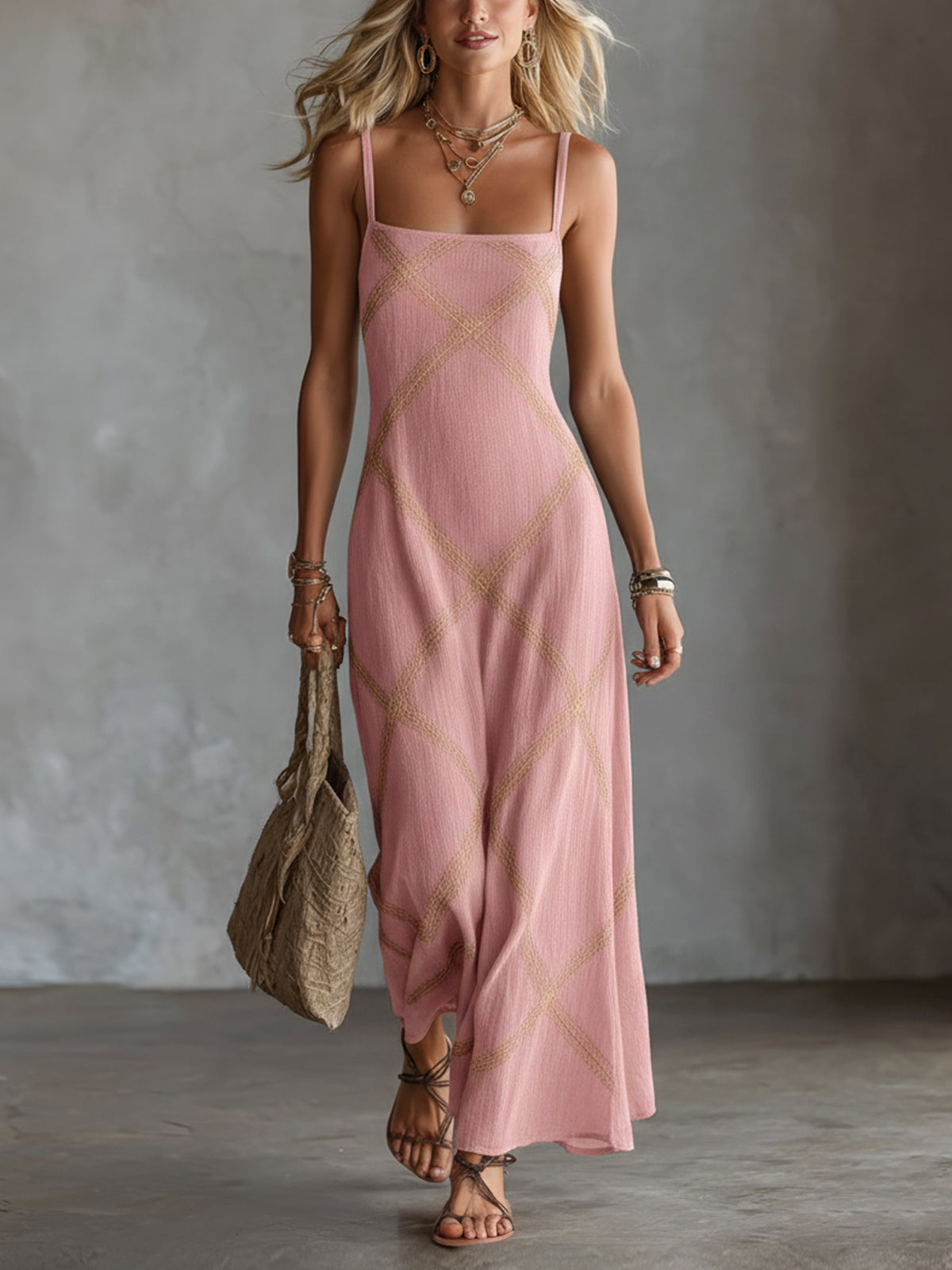 Emma - Robe Longue Imprimé Géométrique Encolure Carrée