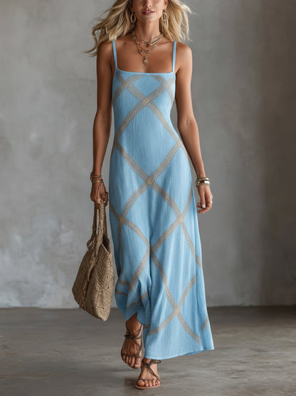 Emma - Robe Longue Imprimé Géométrique Encolure Carrée