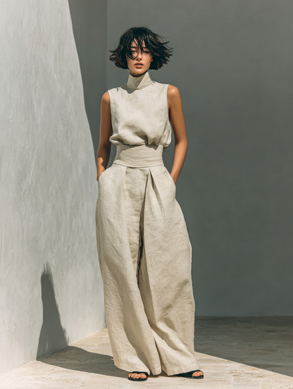 Cassia - Ensemble 2 Pièces Minimaliste Blouse Sans Manches & Pantalon Large