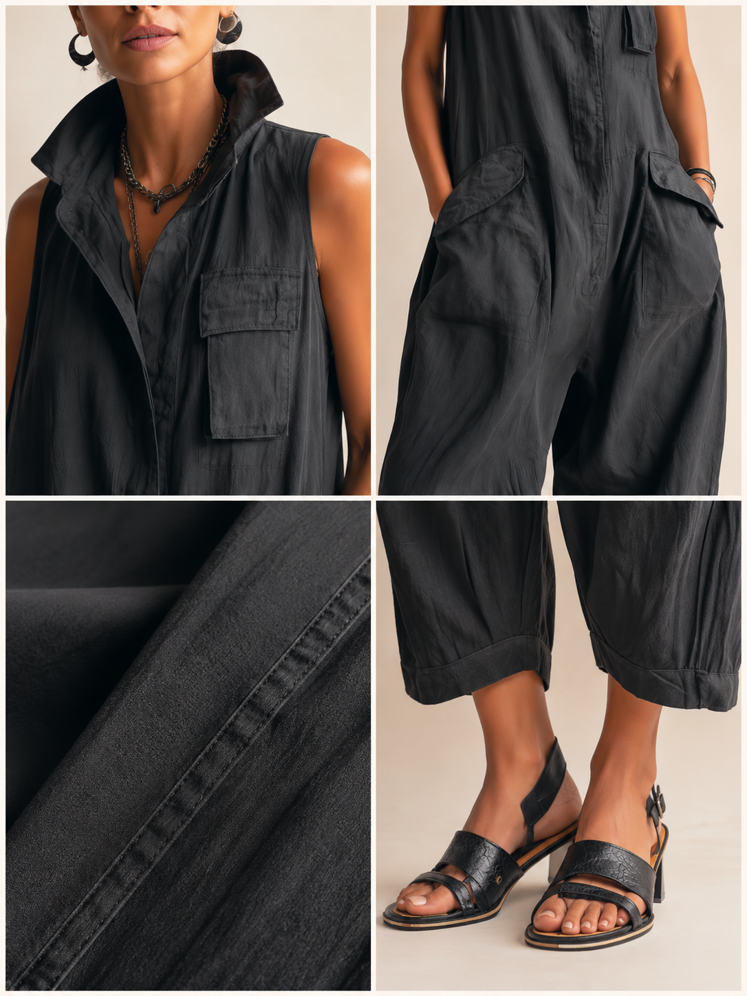 Jeanne - Combinaison Utilitaire Sans Manches en Coton