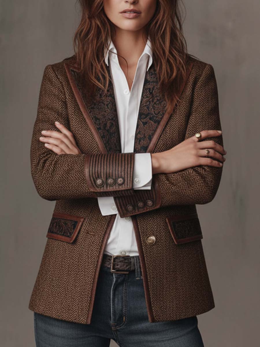 Odile – Blazer Chevrons à Empiècements Brodés