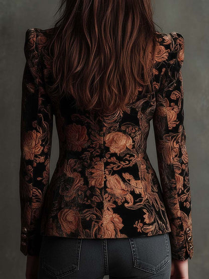 Véronique – Blazer Cintré à Motif Floral Bronze