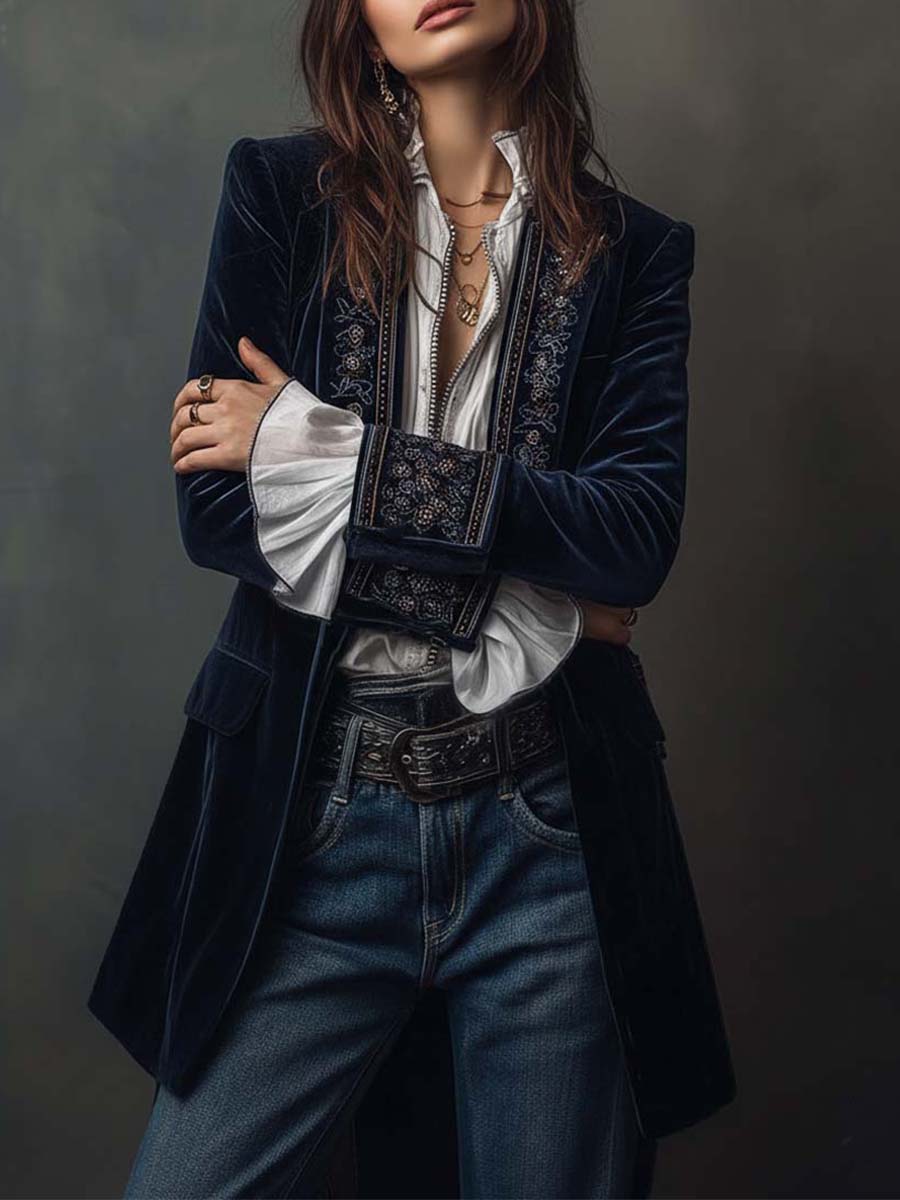 Clarisse – Veste Longue Brodée Esprit Vintage