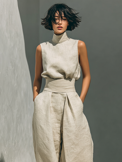 Cassia - Ensemble 2 Pièces Minimaliste Blouse Sans Manches & Pantalon Large
