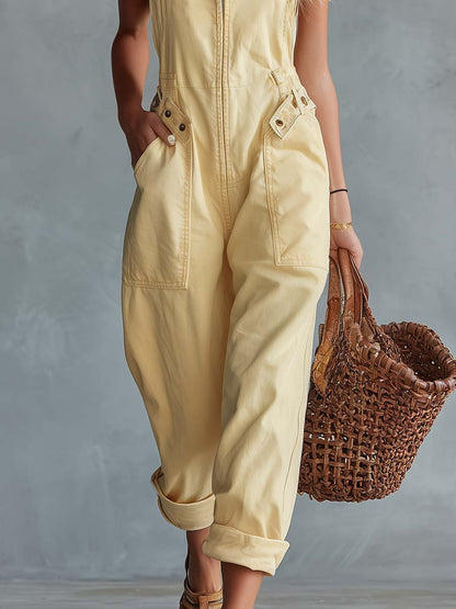 Léa - Combinaison en Denim Délavé Jaune Pâle