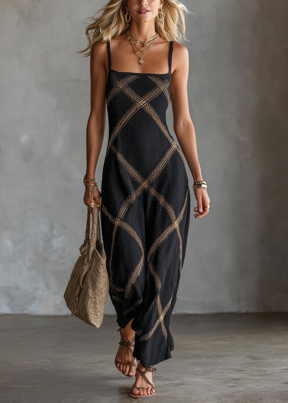 Emma - Robe Longue Imprimé Géométrique Encolure Carrée