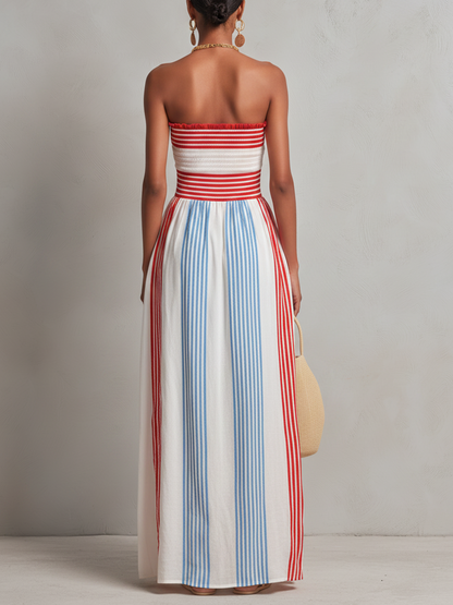 Louise - Robe Longue Bustier Rayée Multicolore