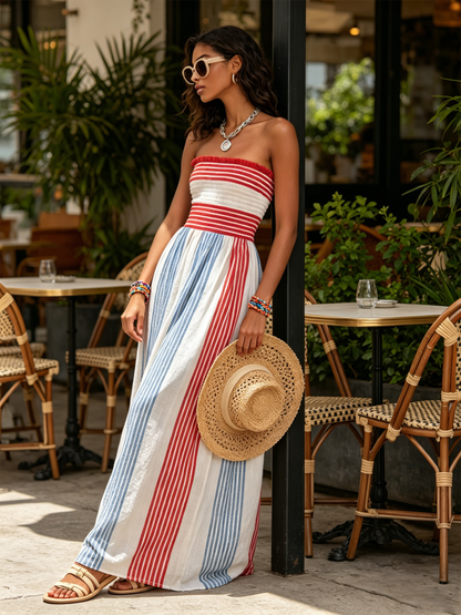 Louise - Robe Longue Bustier Rayée Multicolore