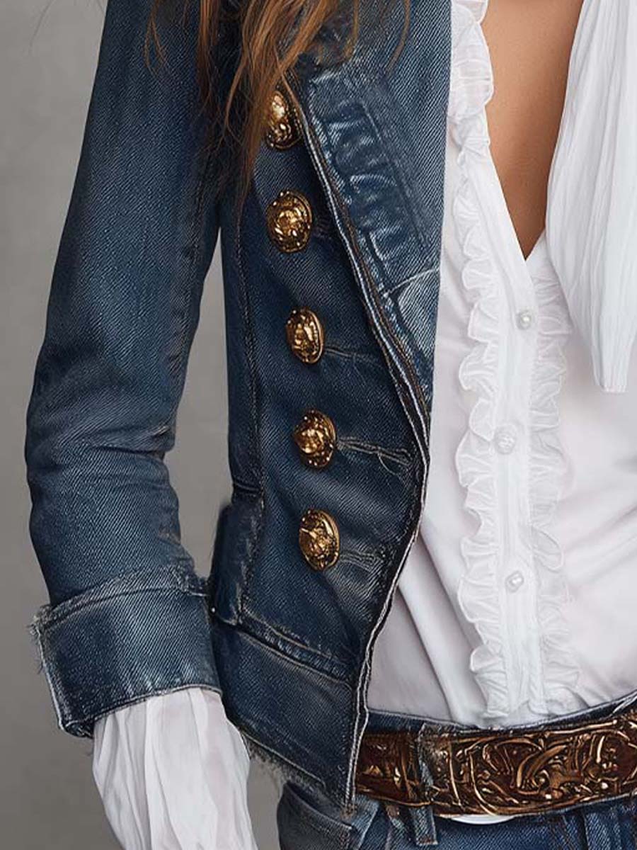 Yvonne – Veste en Jean Courte à Boutons Dorés