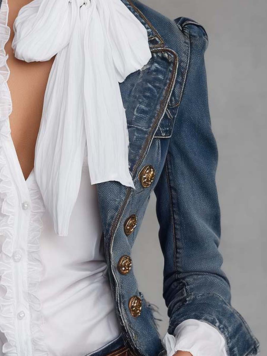 Yvonne – Veste en Jean Courte à Boutons Dorés