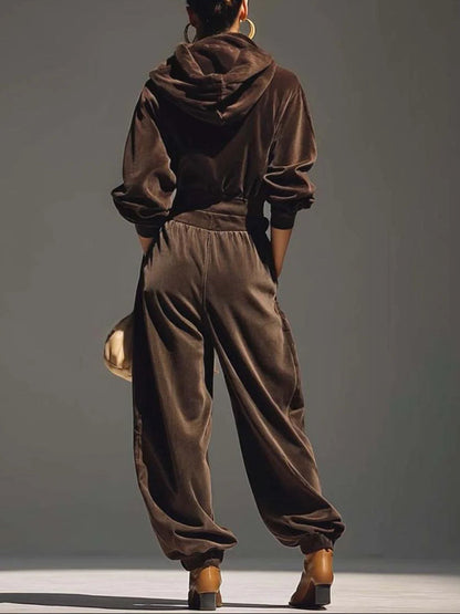 Léonie - Ensemble Velours Sweat à Capuche et Pantalon Ample