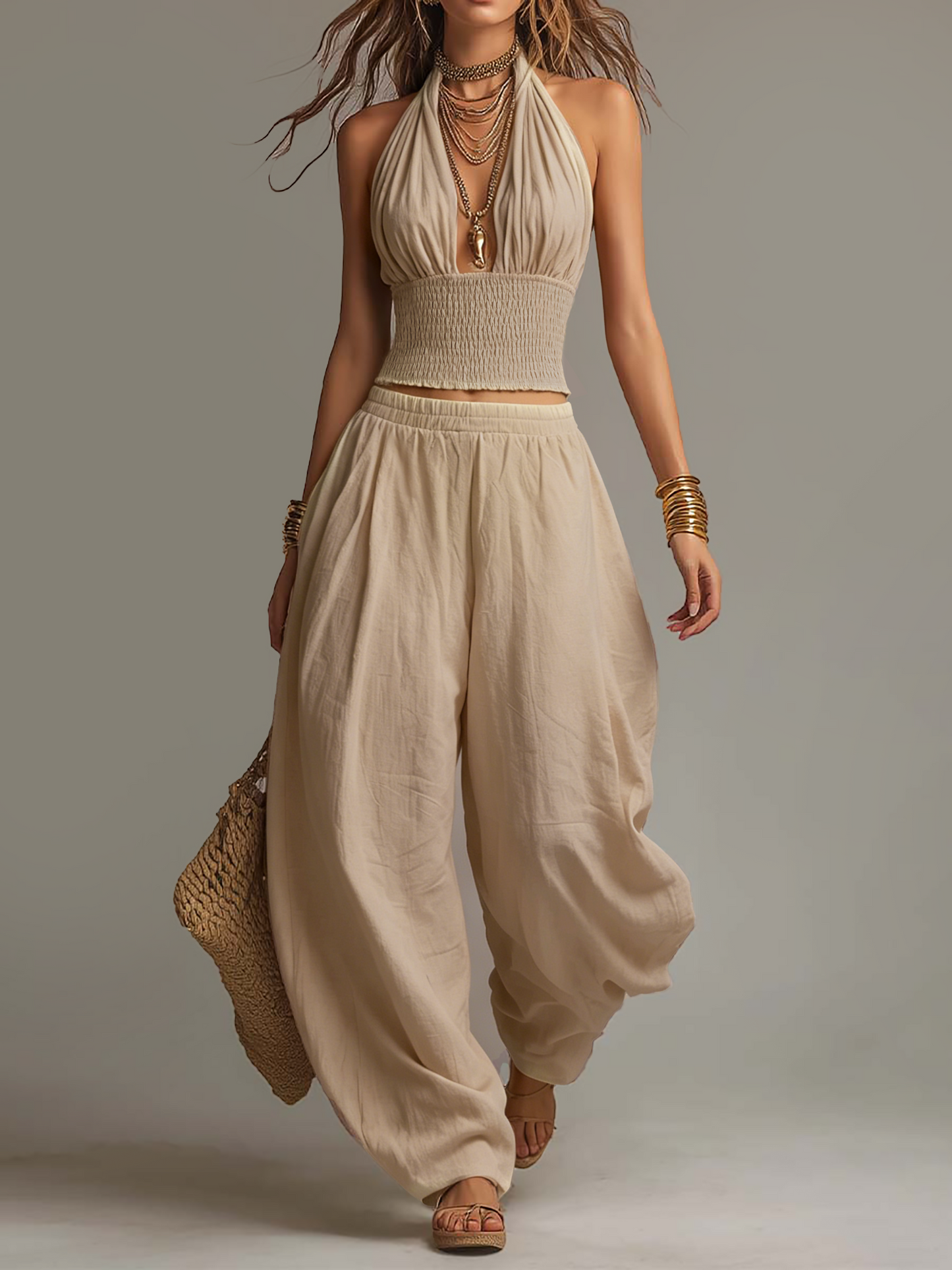 Manon - Ensemble Crop Top & Pantalon Bohème