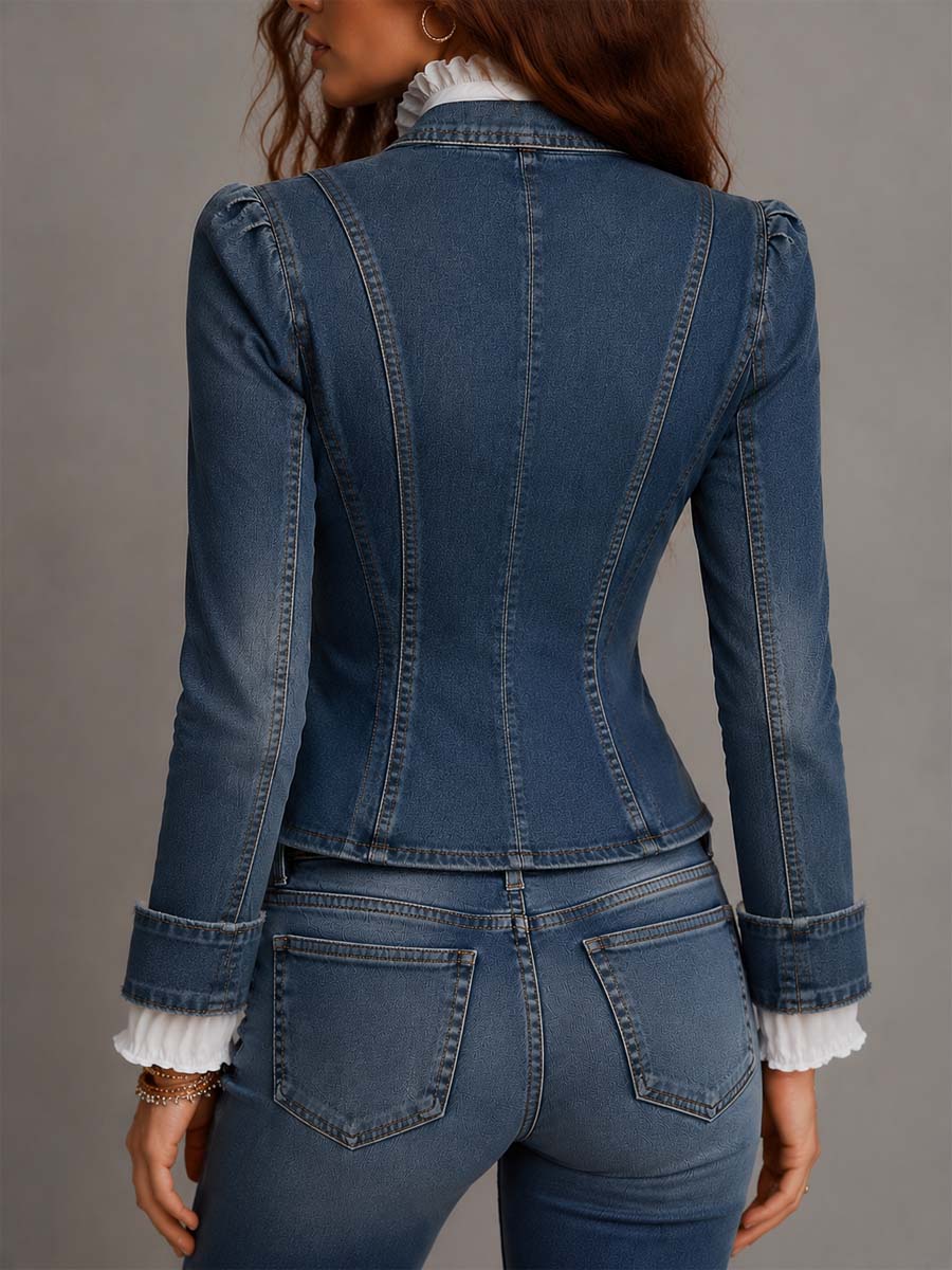Yvonne – Veste en Jean Courte à Boutons Dorés