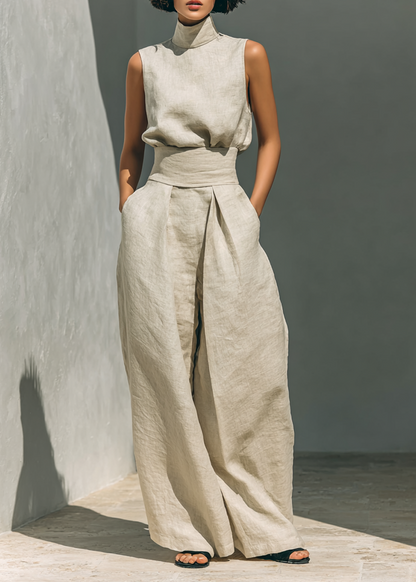 Cassia - Ensemble 2 Pièces Minimaliste Blouse Sans Manches & Pantalon Large