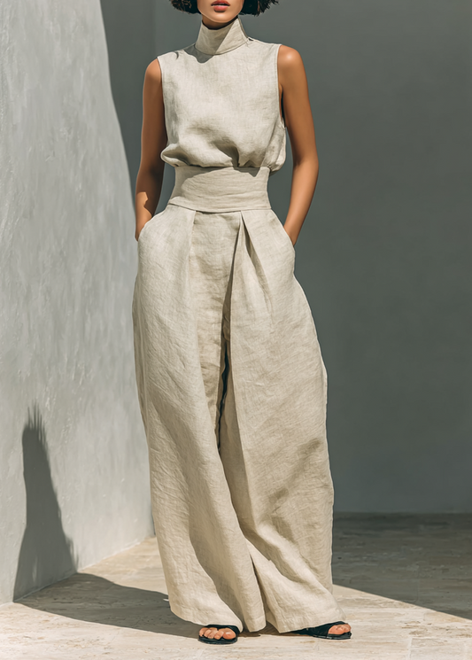 Cassia - Ensemble 2 Pièces Minimaliste Blouse Sans Manches & Pantalon Large