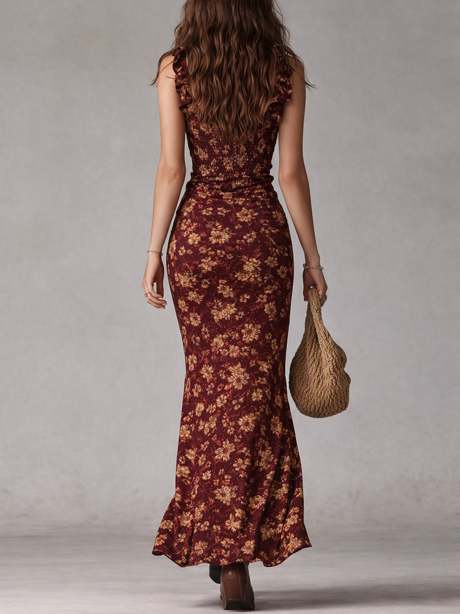 Mira - Robe Bohème Manches Volantées Fendue