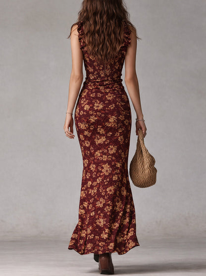 Mira - Robe Bohème Manches Volantées Fendue