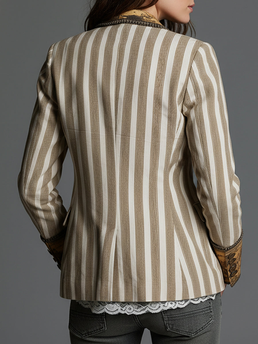 Rosanna – Blazer Rayé à Col et Poignets Imprimés