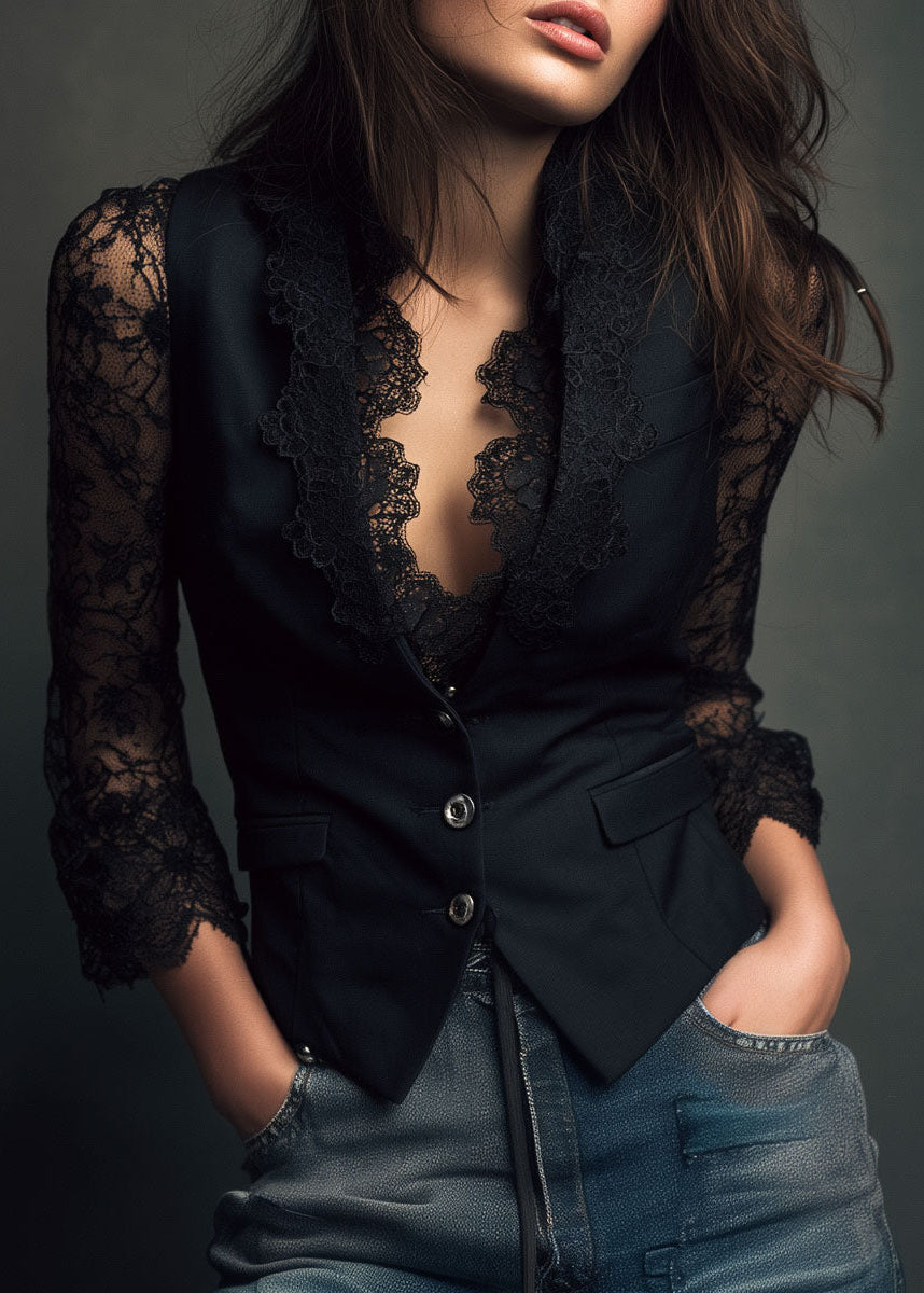 Marie-Laure – Gilet Blazer à Manches en Dentelle