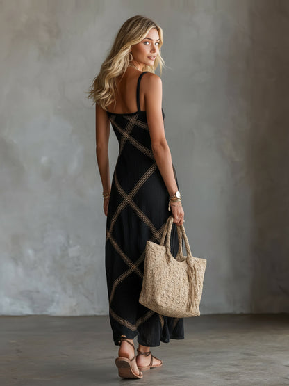 Emma - Robe Longue Imprimé Géométrique Encolure Carrée
