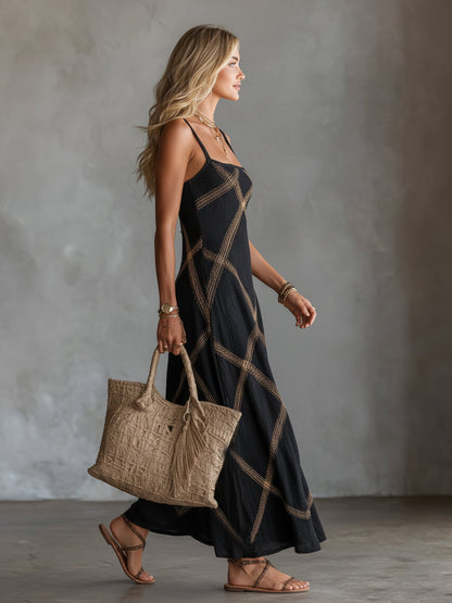 Emma - Robe Longue Imprimé Géométrique Encolure Carrée