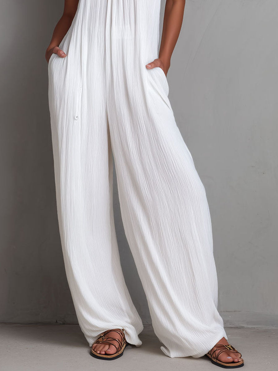 Capri - Combinaison Plissée Col Halter Jambes Larges