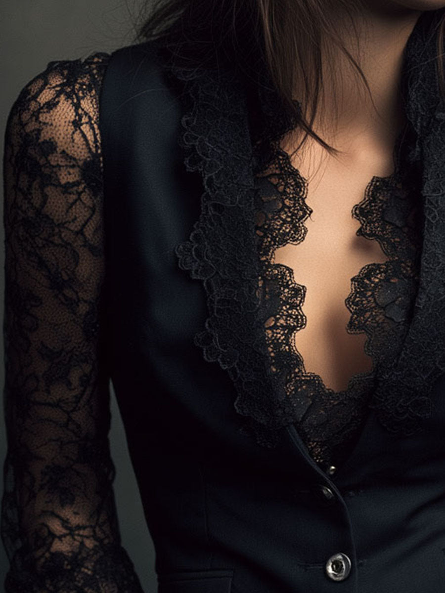 Marie-Laure – Gilet Blazer à Manches en Dentelle
