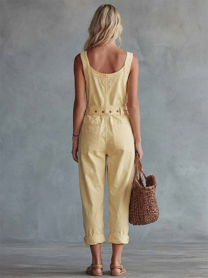 Léa - Combinaison en Denim Délavé Jaune Pâle