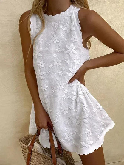 Noémie - Robe Courte Brodée Sans Manches