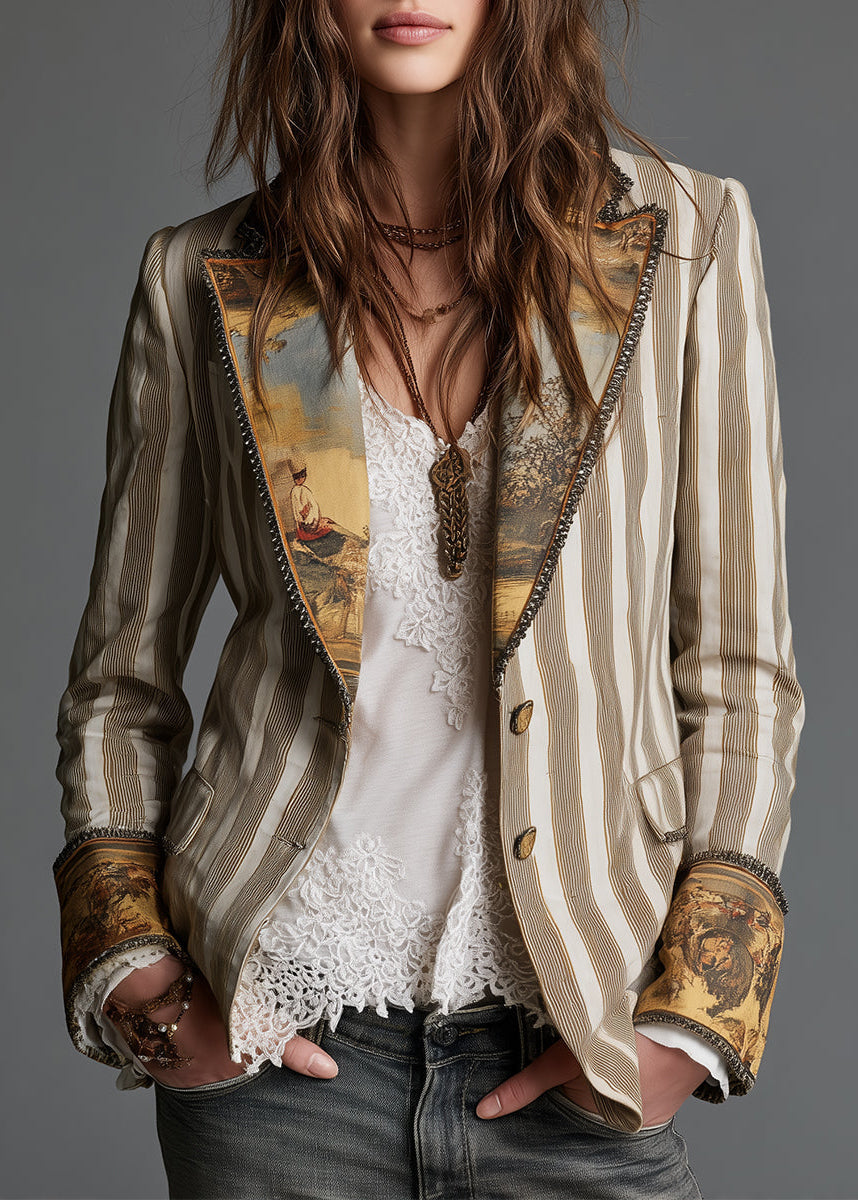 Rosanna – Blazer Rayé à Col et Poignets Imprimés