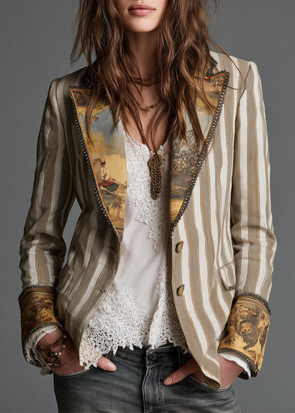 Rosanna – Blazer Rayé à Col et Poignets Imprimés