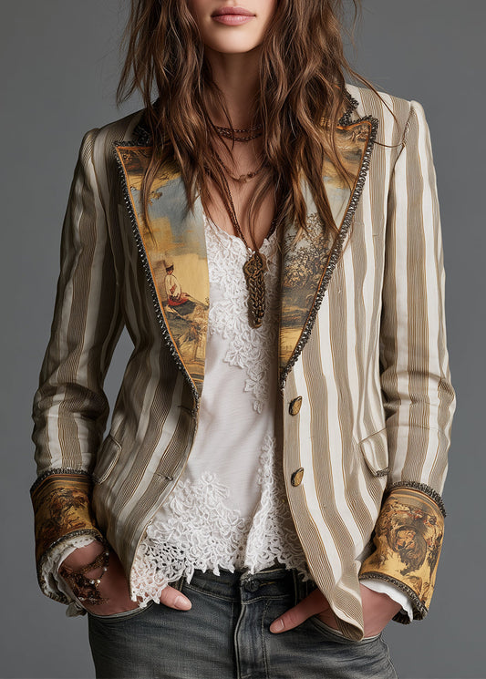 Rosanna – Blazer Rayé à Col et Poignets Imprimés