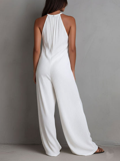 Capri - Combinaison Plissée Col Halter Jambes Larges