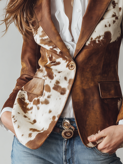 Alessia – Blazer Vintage Imprimé Vache