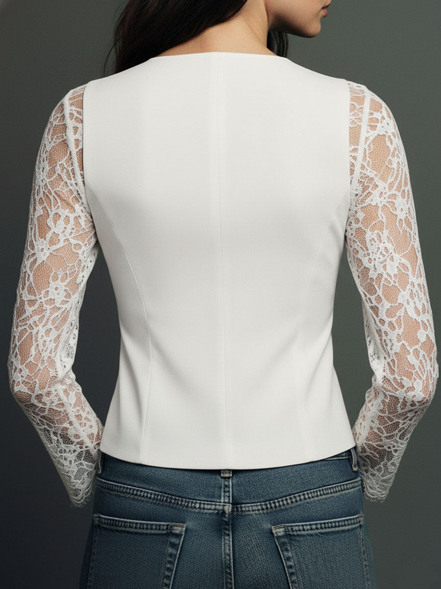Marie-Laure – Gilet Blazer à Manches en Dentelle