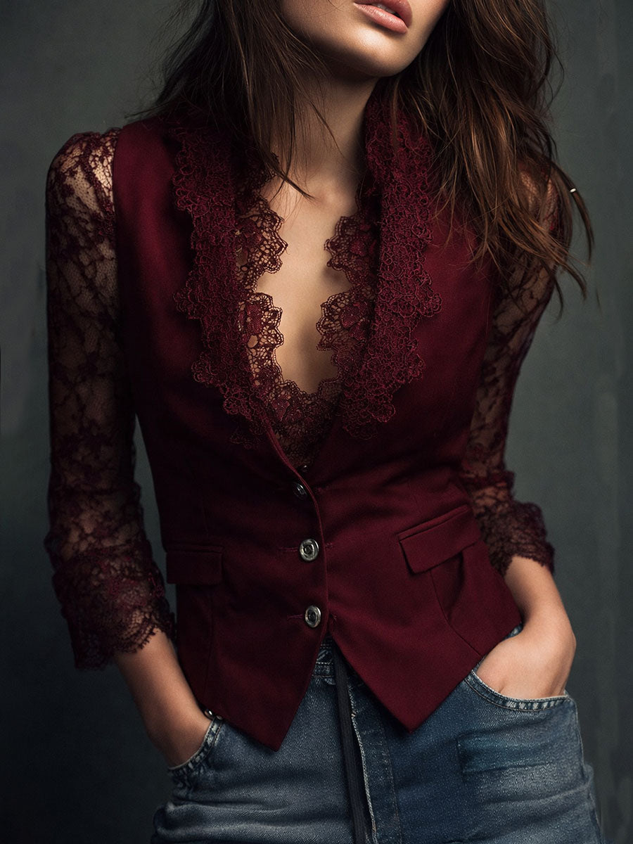 Marie-Laure – Gilet Blazer à Manches en Dentelle