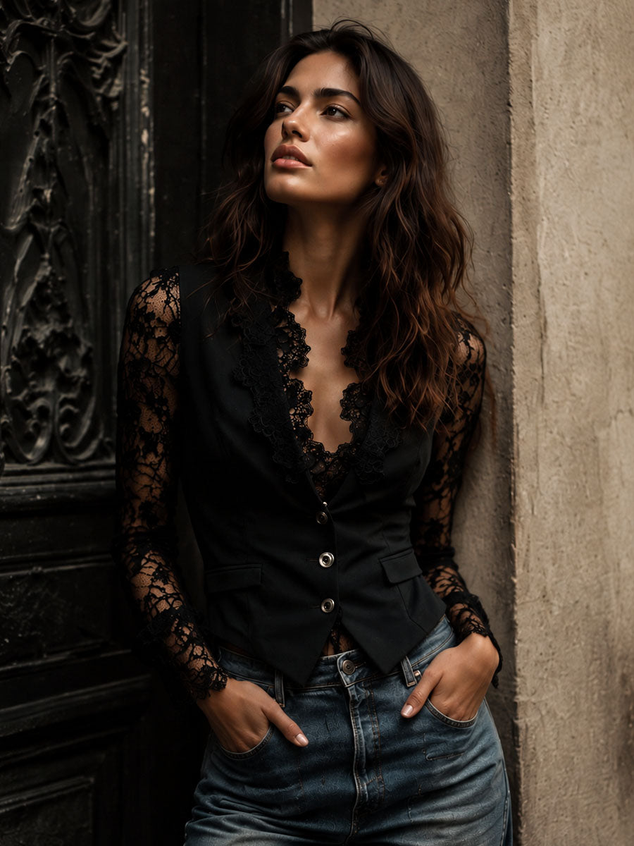 Marie-Laure – Gilet Blazer à Manches en Dentelle