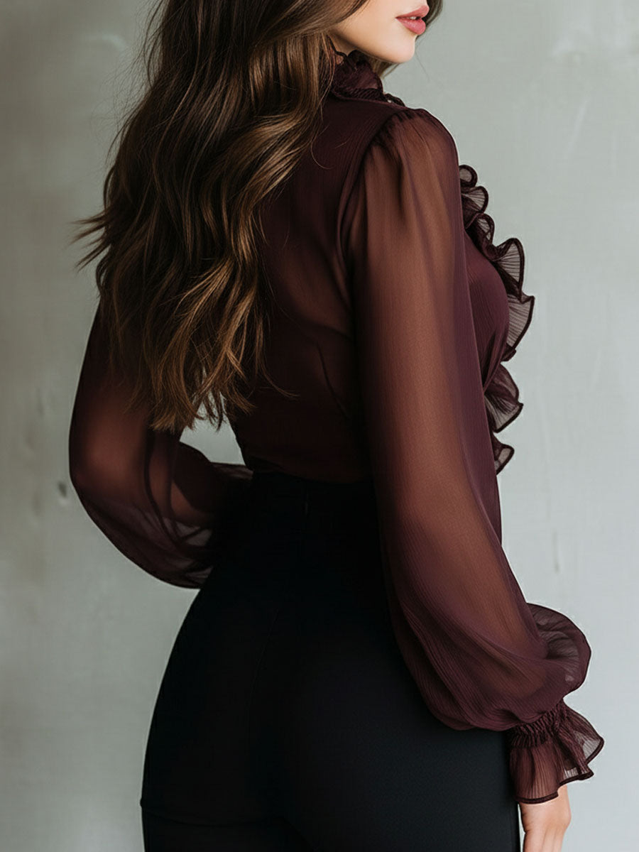 Ophélie - Blouse Rétro à Volants Col V Nouée