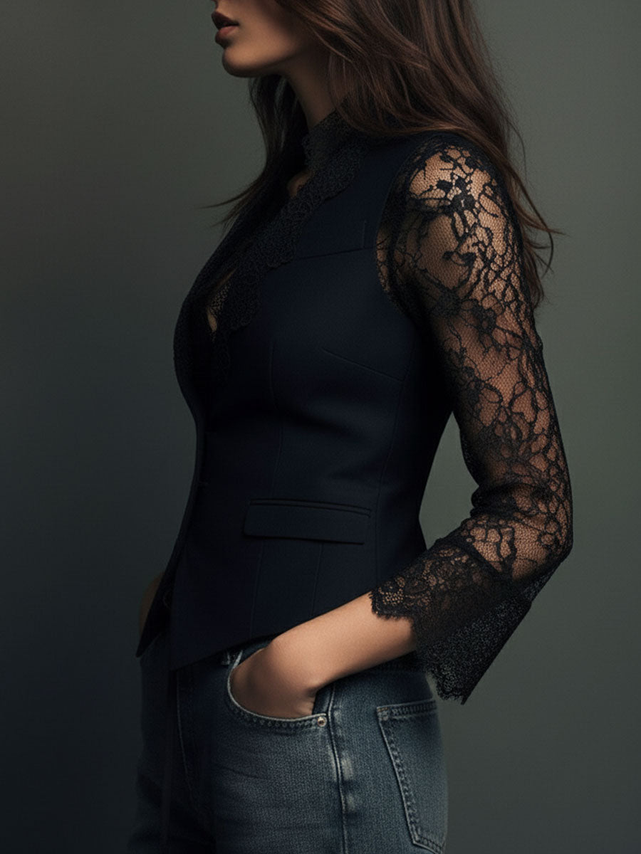 Marie-Laure – Gilet Blazer à Manches en Dentelle