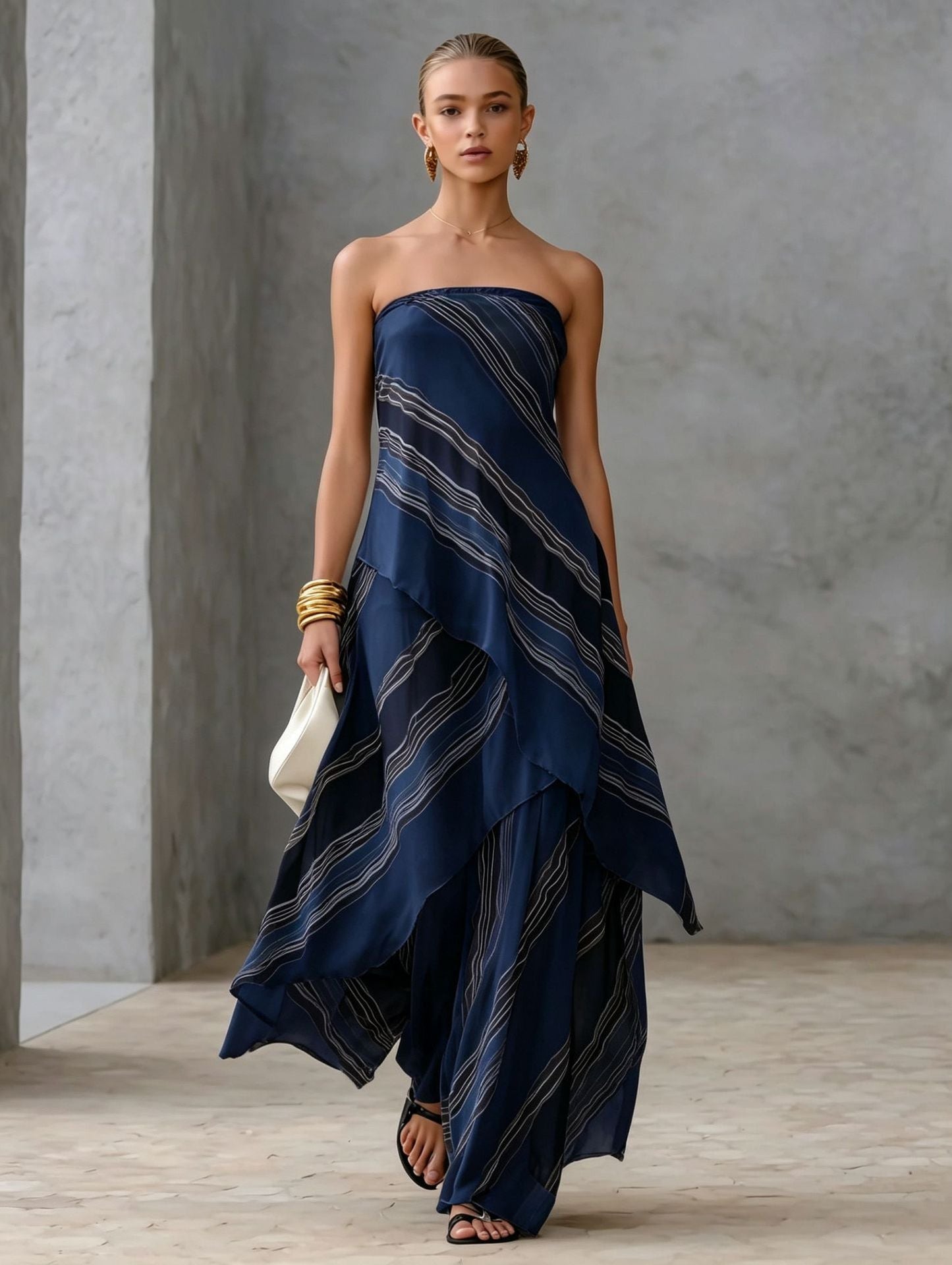 Capucine - Robe Longue Bustier Rayée en Mousseline