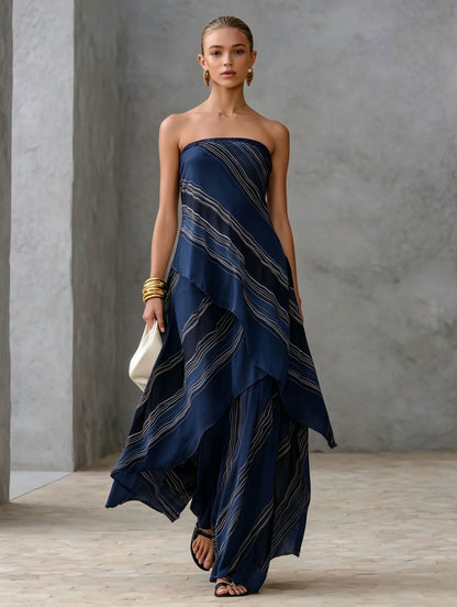 Capucine - Robe Longue Bustier Rayée en Mousseline